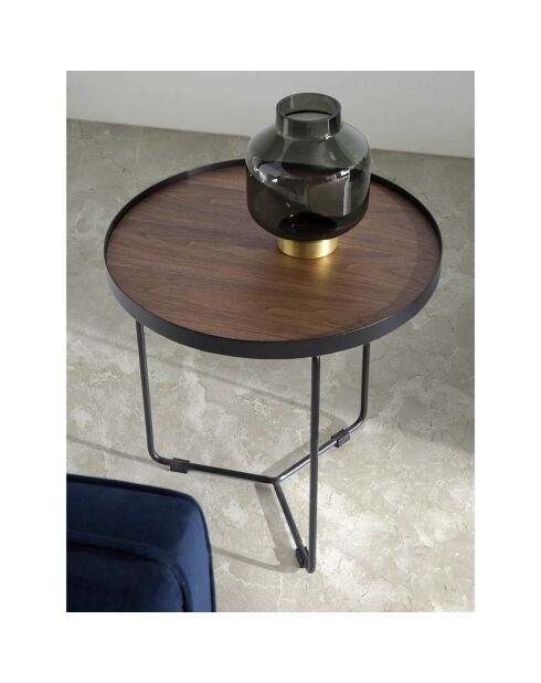 Mesita circular en nogal/negro - 50x50x50 cm