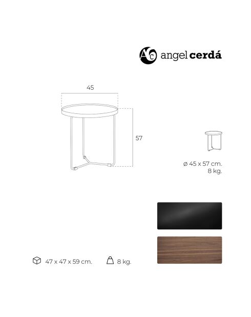 Table basse circulaire noyer/noir - 50x50x50 cm