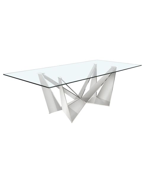 Table de salle à manger avec plateau en verre transparent/argenté - 240x120x75 cm