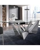 Table de salle à manger avec plateau en verre transparent/argenté - 240x120x75 cm