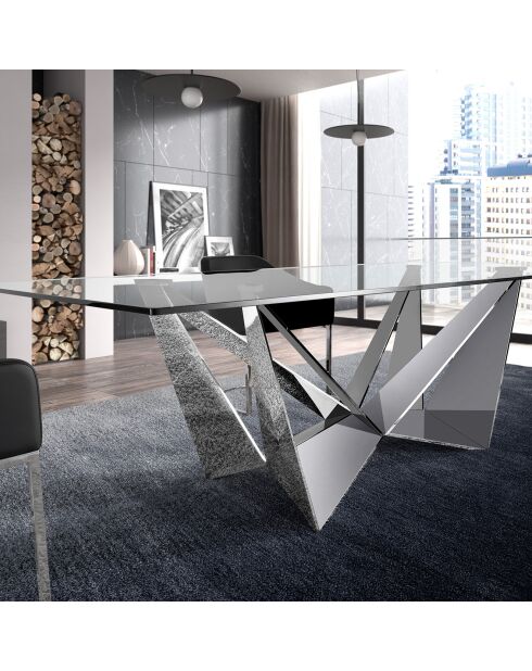 Table de salle à manger avec plateau en verre transparent/argenté - 240x120x75 cm
