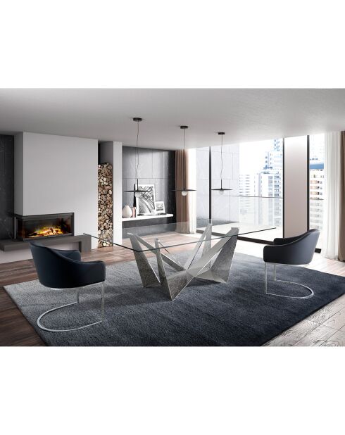 Table de salle à manger avec plateau en verre transparent/argenté - 240x120x75 cm