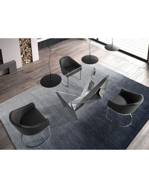 Table de salle à manger avec plateau en verre transparent/argenté - 240x120x75 cm