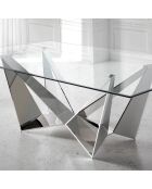Table de salle à manger avec plateau en verre transparent/argenté - 240x120x75 cm