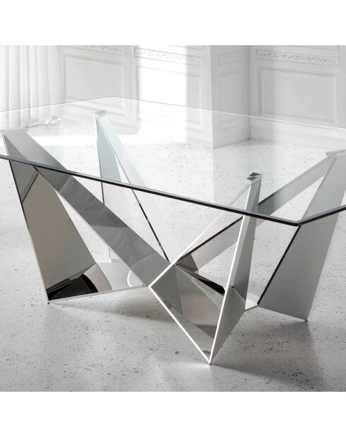 Table de salle à manger avec plateau en verre transparent/argenté - 240x120x75 cm