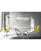 Table de salle à manger avec plateau en verre transparent/argenté - 240x120x75 cm