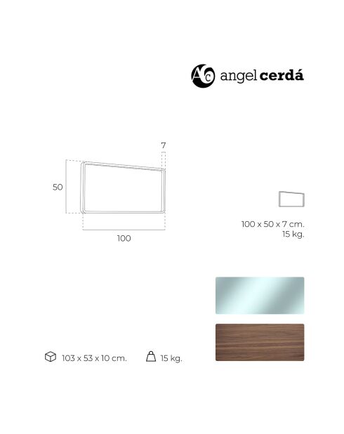Miroir mural noyer - 100x50x7 cm