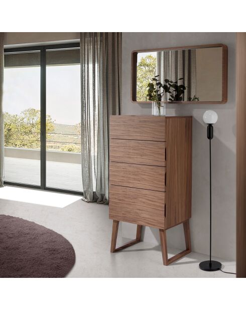 Chiffonier 4 laden walnoot - 59x45x120 cm