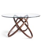 Table de salle à manger ronde plateau en verre noyer/transparent  - 130x130x75 cm