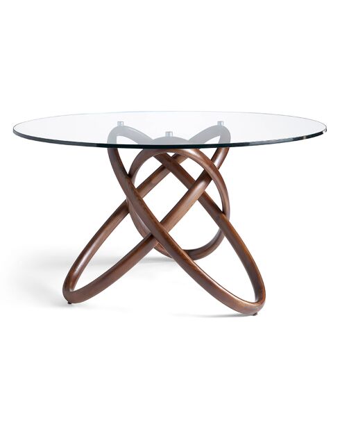 Table de salle à manger ronde plateau en verre noyer/transparent - 150x150x75 cm