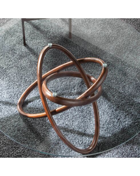 Table de salle à manger ronde plateau en verre noyer/transparent - 150x150x75 cm