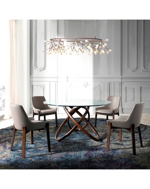 Table de salle à manger ronde plateau en verre noyer/transparent - 150x150x75 cm