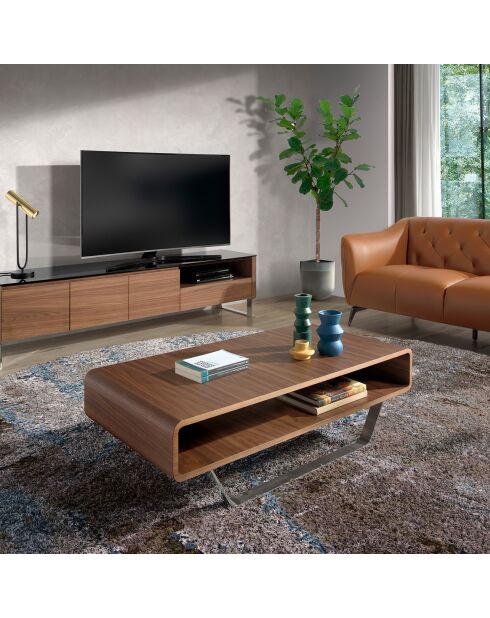 Meuble TV plateau en verre noyer/noir - 200x45x48 cm