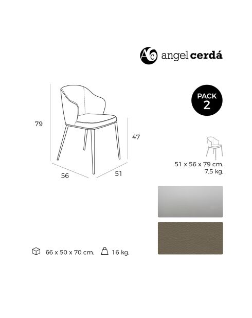Chaise de table à manger marron/argenté - 51x56x79 cm