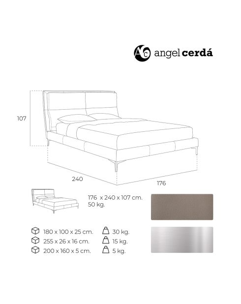 Lit double sommier à lattes beige - 176x240x107 cm