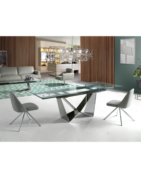 Table de salle à manger rectangulaire extensible avec plateau transparent/argenté - 160x90x75 cm