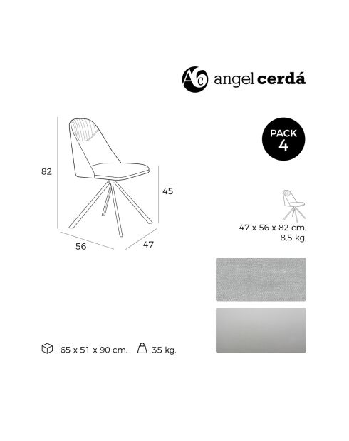 Chaise de table à manger pivotante crème/argenté  - 47x56x82 cm