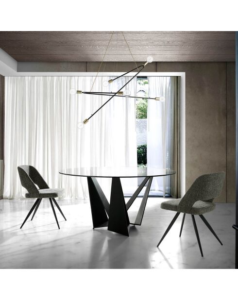 Table de salle à manger avec plateau fixe transparent/noir  - 150x150x75 cm