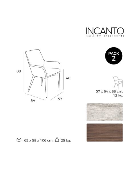 Chaise de table de salle à manger avec accoudoirs beige/frêne - 57x64x88 cm