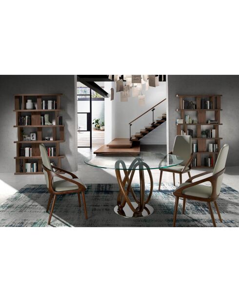 Table de salle à manger ronde avec plateau noyer - 130x130x75 cm