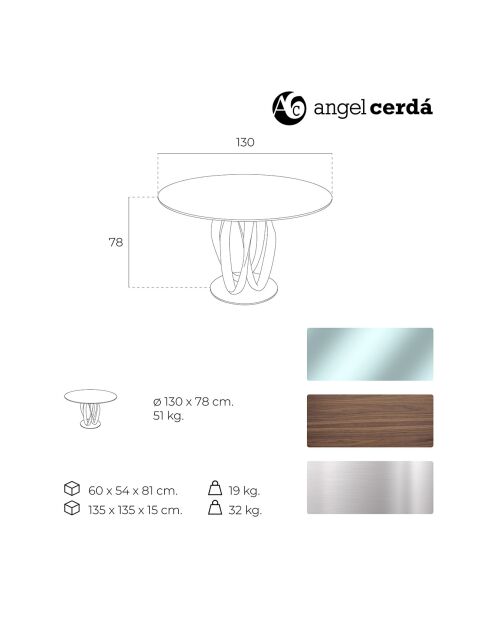 Table de salle à manger ronde avec plateau noyer - 130x130x75 cm