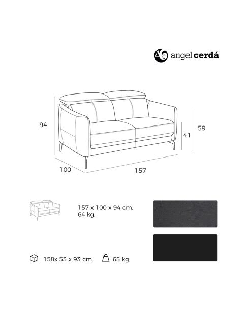 Canapé 2 places gris/argenté - 157x100x94 cm