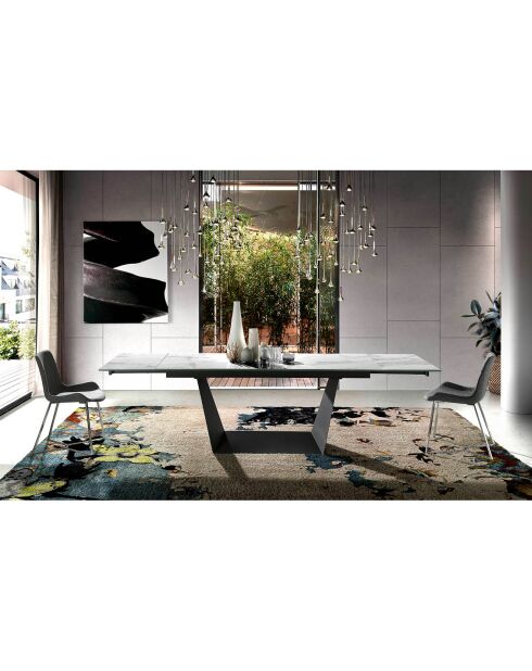 Table de salle à manger rectangulaire à rallonge avec plateau blanc/gris/noir  - 180x90x75 cm
