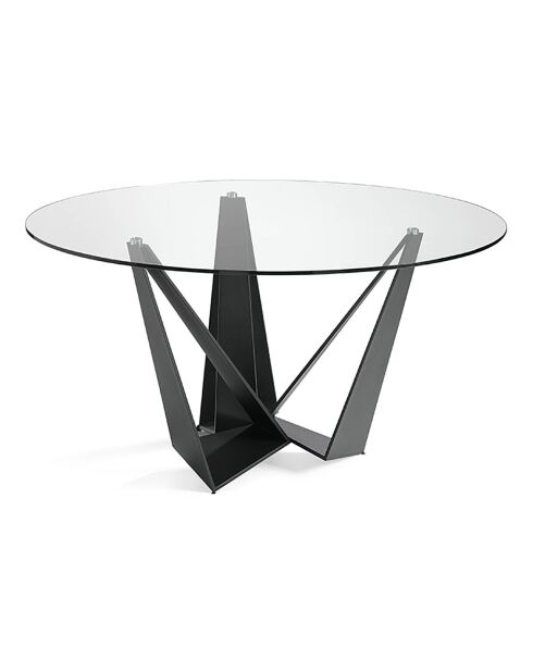 Table de salle à manger avec plateau fixe transparent/noir  - 150x150x75 cm
