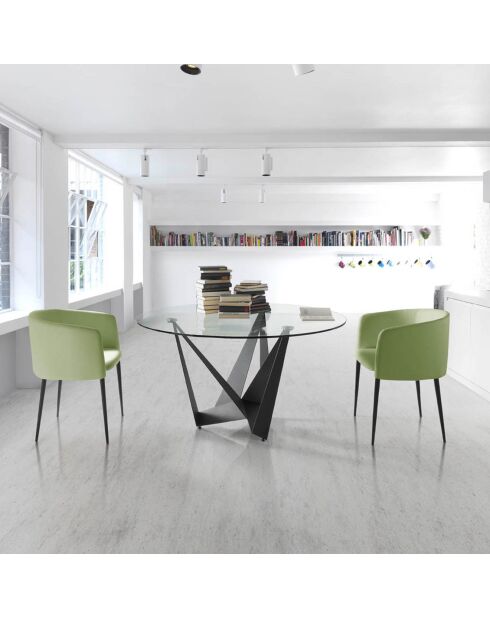 Table de salle à manger avec plateau fixe transparent/noir  - 150x150x75 cm