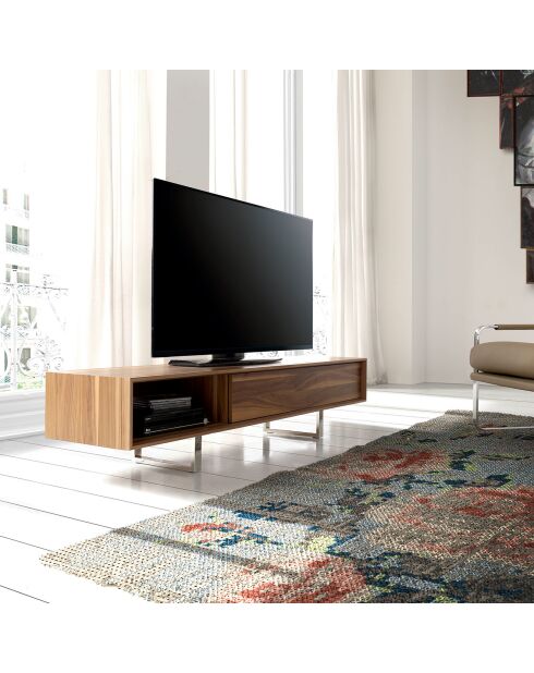 Meuble TV avec double tiroir. noyer/argenté - 180x44x39 cm