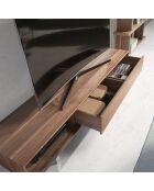 Meuble TV avec double tiroir. noyer/argenté - 180x44x39 cm
