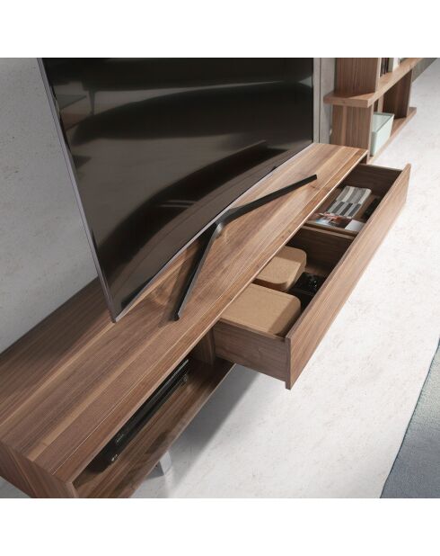 Meuble TV avec double tiroir. noyer/argenté - 180x44x39 cm