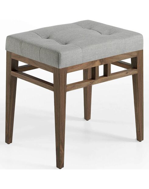 Tabouret pieds nus noyer/gris  - 48x36x46 cm