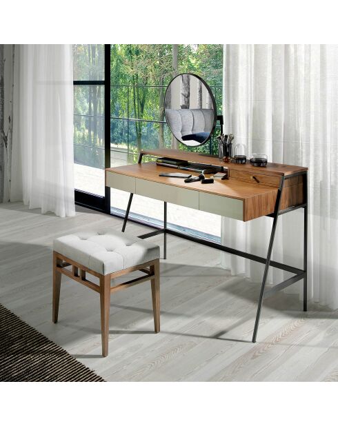 Tabouret pieds nus noyer/gris  - 48x36x46 cm