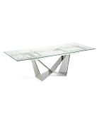Table de salle à manger rectangulaire extensible avec plateau transparent/argenté - 160x90x75 cm