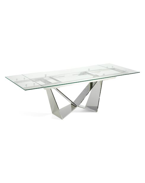 Table de salle à manger rectangulaire extensible avec plateau transparent/argenté - 160x90x75 cm