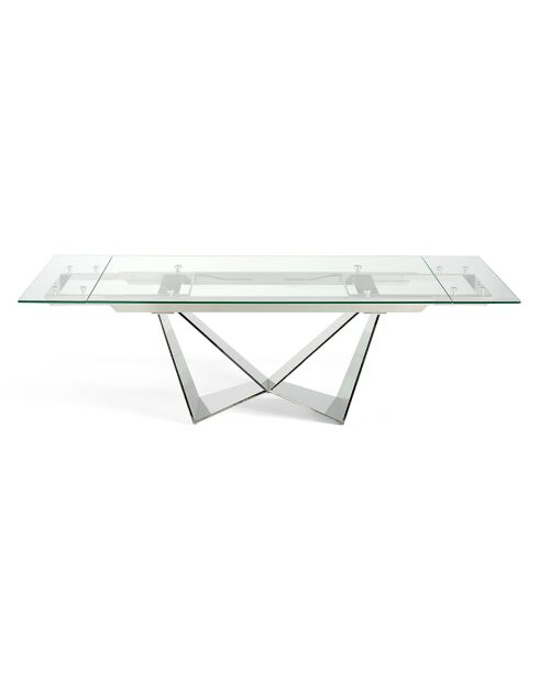 Table de salle à manger rectangulaire extensible avec plateau transparent/argenté - 160x90x75 cm