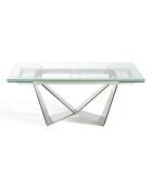 Table de salle à manger rectangulaire extensible avec plateau transparent/argenté - 160x90x75 cm