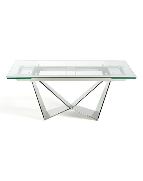 Table de salle à manger rectangulaire extensible avec plateau transparent/argenté - 160x90x75 cm