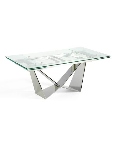 Table de salle à manger rectangulaire extensible avec plateau transparent/argenté - 160x90x75 cm