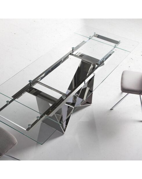 Table de salle à manger rectangulaire extensible avec plateau transparent/argenté - 160x90x75 cm