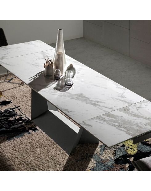 Table de salle à manger rectangulaire à rallonge avec plateau blanc/gris/noir  - 180x90x75 cm