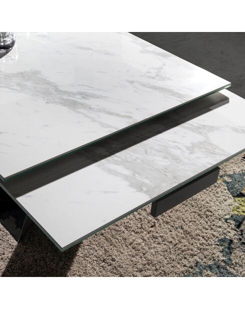 Table de salle à manger rectangulaire à rallonge avec plateau blanc/gris/noir  - 180x90x75 cm