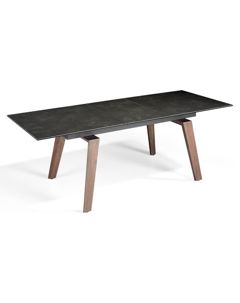 Table de salle à manger rectangulaire à rallonge avec plateau noir/noyer - 180x90x75 cm