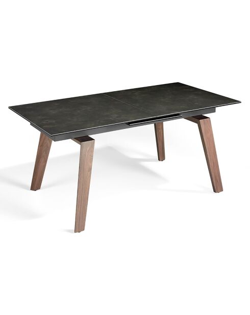 Table de salle à manger rectangulaire à rallonge avec plateau noir/noyer - 180x90x75 cm