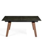 Table de salle à manger rectangulaire à rallonge avec plateau noir/noyer - 180x90x75 cm