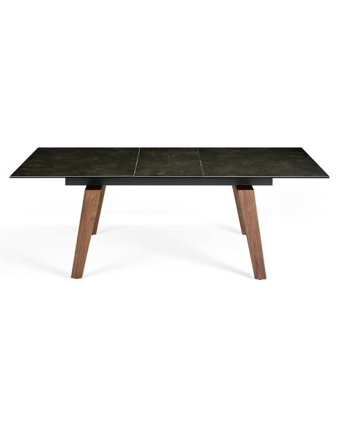 Table de salle à manger rectangulaire à rallonge avec plateau noir/noyer - 180x90x75 cm