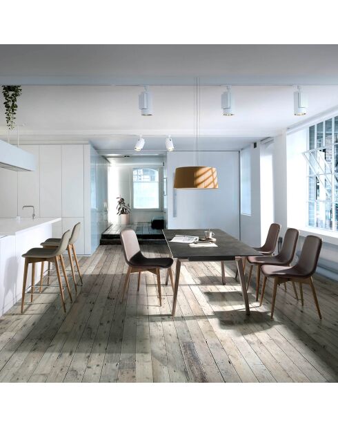 Table de salle à manger rectangulaire à rallonge avec plateau noir/noyer - 180x90x75 cm