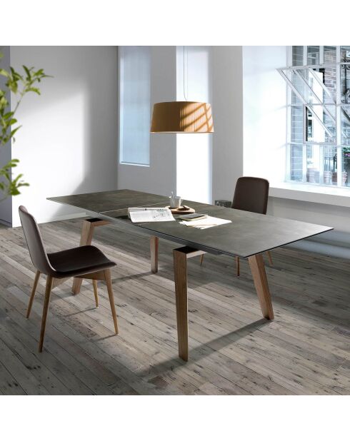 Table de salle à manger rectangulaire à rallonge avec plateau noir/noyer - 180x90x75 cm