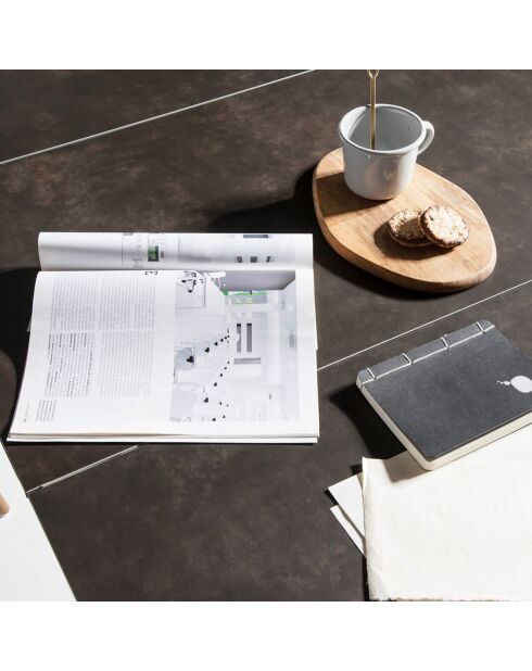 Table de salle à manger rectangulaire à rallonge avec plateau noir/noyer - 180x90x75 cm